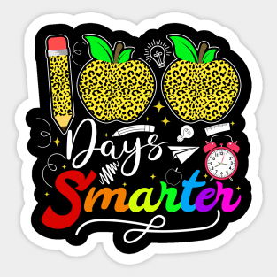 Cute 100th Day Of School 100 Days Smarter Leopard Rainbow Boys Girls Sticker